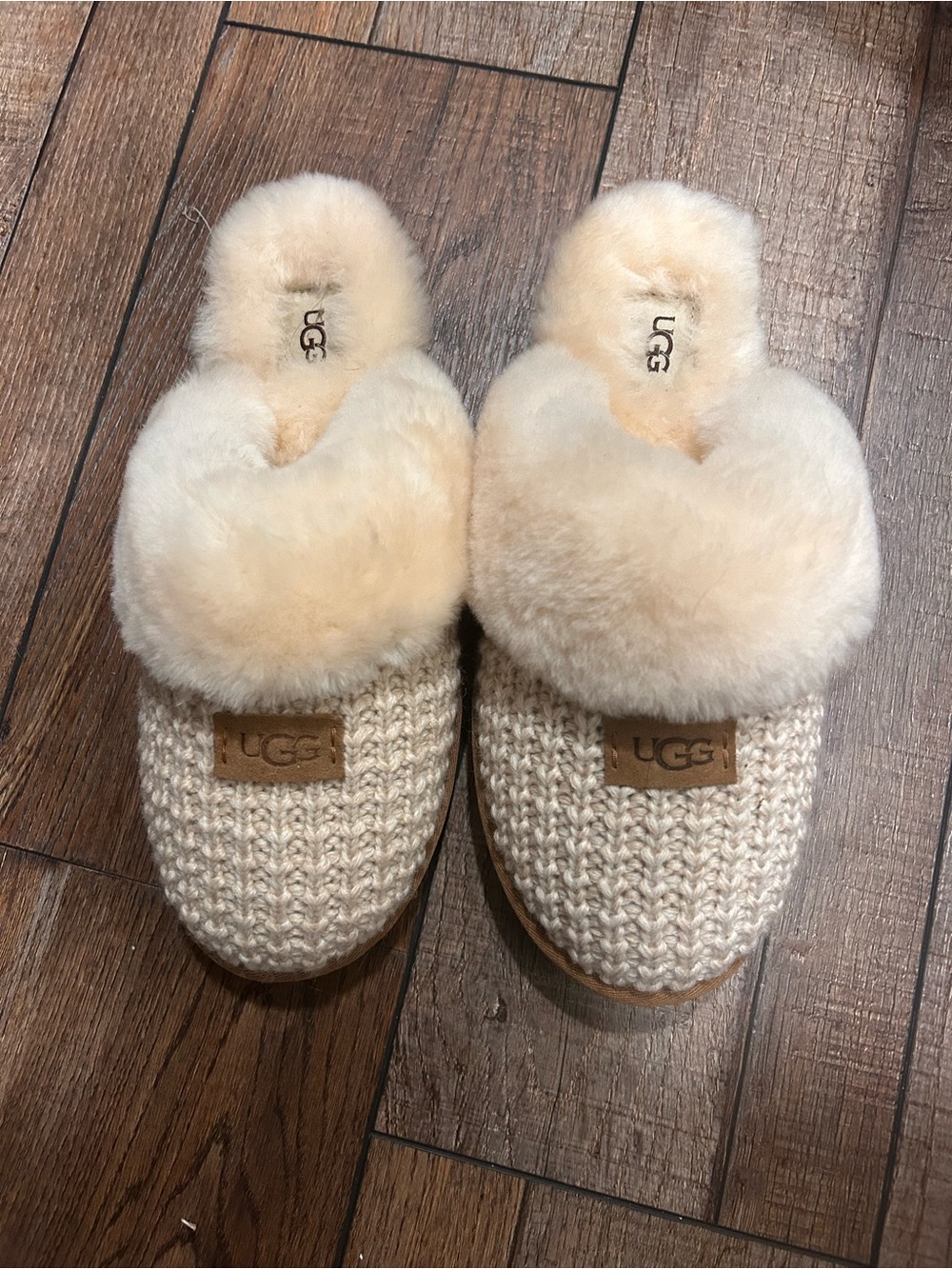 UGG Women's Cream Knit Sheepskin Clog Slippers